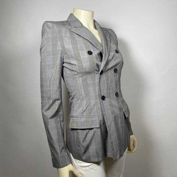 JPG Gaultier 2 Black/White/Pink Plaid Cotton DB Jacket - Picture 6 of 9